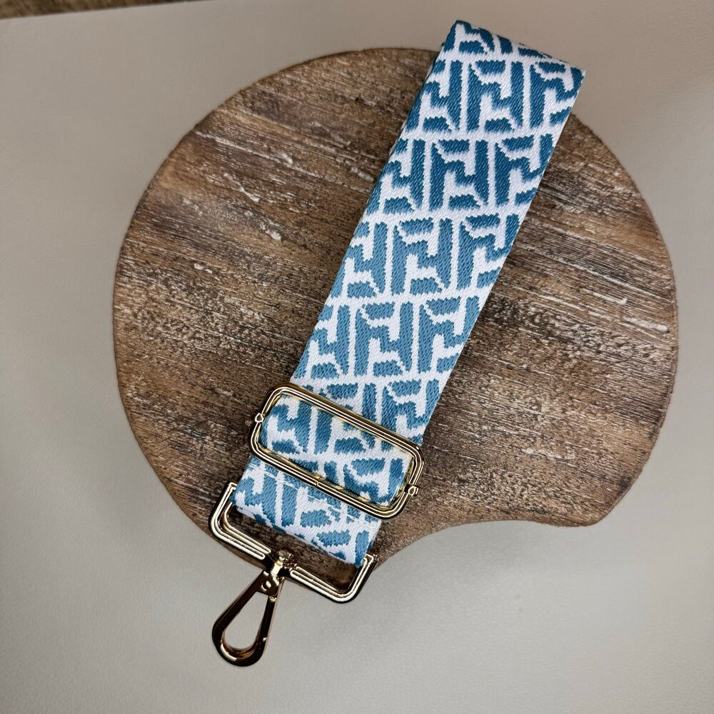 Wide Aqua BLUE PATTERN Purse Strap Adjustable Crossbody Guitar Strap NEW